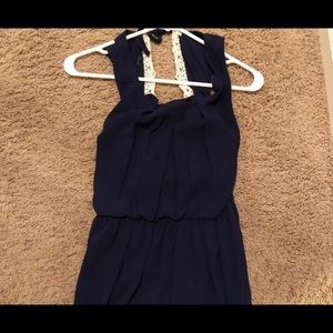 Cute navy dress with cream lace accents